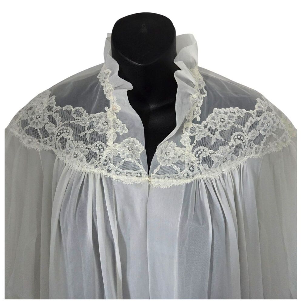 VTG 60s Vanity Fair Sheer Nylon Tricot Robe High Ruffle Collar Peignoir Dollette - Picture 2 of 10